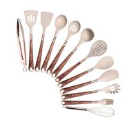 Set di utensili da cucina in silicone antigraffio antiaderenti resistenti al calore, spatola, cucchiaio, manico in oro rosa con secchio(Beige-012)