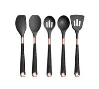Set di utensili da cucina in silicone antigraffio antiaderenti resistenti al calore, spatola, cucchiaio, manico in oro rosa con secchio(Black-05)