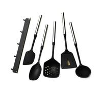 Set di utensili da cucina in silicone con manico in acciaio inossidabile 5/6 pezzi, antiaderenti, spatola, pala, mestolo, strumento cottura(5Pcs A)