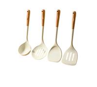 Set di utensili da cucina in silicone, manico in legno duro resistente, resistenti al calore, padella antiaderente, cucchiaio lungo for porridge, setaccio, spatola(4PCS)