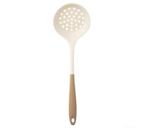 Set di utensili da cucina in silicone resistente al calore con spatola e cucchiaio da zuppa, senza lati per un facile rilascio degli alimenti e protezione delle pentole (B bianco e marrone)