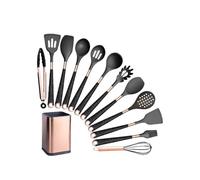 Set di utensili da cucina in silicone resistenti al calore, manico placcato oro rosa, spatola antiaderente, cucchiaio, 5-13 pezzi(B012-H)