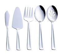 Set di utensili da hostess in acciaio inox da 5 pezzi, comprende servitore per torte, cucchiaio da portata, cucchiaio da portata scanalato, forchetta da portata e coltello da spalmare