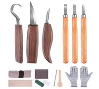 Set di utensili da intaglio in legno - 14 coltelli da intaglio in legno con pietra affilatrice per adulti e bambini, set da intaglio fai da te con guanti resistenti al taglio