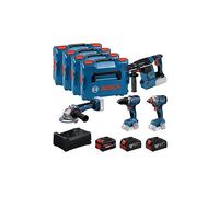 Bosch PRO 18V System Combo Kit: GSR 18V-65, GDX 18V-285, GBH 18V-26, GWS 18V-11, 2 batterie GBA 18V 5.0Ah, 1 batteria EXBA 18V 5.5Ah, GAL 12V/18V-80, 4 L-BOXX 136