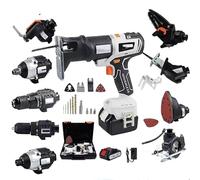 Set di utensili elettrici senza spazzole 10 in 1 - Trapano manuale senza fili per la lavorazione del legno, kit combinato per sega, sega circolare, motosega, strumento oscillante, cacciavite e