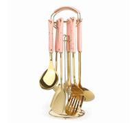 Set di utensili, forchetta per pasta, cucchiaio, spatola in ceramica, acciaio inossidabile oro rosato
