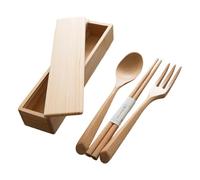 Set di utensili in legno naturale con forchetta, cucchiaio, bacchette, compatto, da viaggio, essenziale per ufficio, scuola, sala da pranzo all'aperto, set di posate da picnic in legno biologico