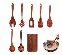 Set Di Utensili Per - 8 Pezzi Spatole E Mestolo Resistenti Al Calore - Set Di Utensili In Legno Di Teak - Per Uso Interno Ed Esterno BBQ Raduni Viaggi E Feste Preparazione Degli Alimenti