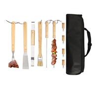 Set di utensili per barbecue | Set di utensili da griglia 10 pezzi con manico in legno - Set portatile in acciaio inox con spatola pinze per giardino viaggio campeggio