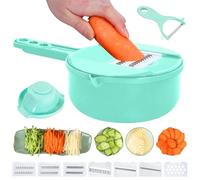 Set di utensili per grattugiare verdure e formaggio, multifunzione, con cestello di scarico, affettaverdure, affettatrice a mandolina, tritatutto, gadget da cucina, pelapatate e trituratore (verde, 9