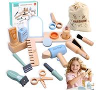 Set di valigie da parrucchiere in legno per ragazze - giocattoli per bambini regalo parrucchiere cassetta degli attrezzi con piastra lisciante pettine specchio e accessori per lo styling beauty trucco