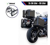 Set Di Valigie In Alluminio Universale Con Supporto 55L E 2X36L Nero Per Moto