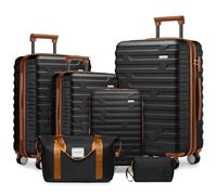 Set di Valigie Rigide in ABS con Borsone, Viaggio, Nero Marrone, 6 Pezzi