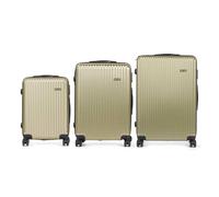 Elegante e resistente set di tre valigie in tonalità verde chiaro in diverse dimensioni, piccolo, medio e grande. Tre taglie da scegliere in ogni fuga, circostanza o necessità…, Verde, Valigia rigida,