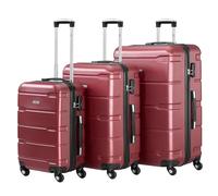 Set di valigie Zelsius 3 pezzi, rosso | Valigia rigida in ABS con chiusura a combinazione, Ruote doppie e divisorio interno | Valigia a mano, set di valigie rigide 3 pezzi, trolley, valigia grande