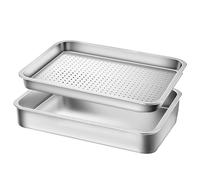 Set di vaschette raccogli Gocce in Acciaio Inossidabile 304, con Filtro, Vassoio a Doppio Strato, Adatto per Cucina, Ristorante, cibi fritti, cibi al Forno (45x35x10 cm/18x14x4 pol