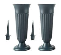 Set di vasi commemorativi a cono per cimitero, per fiori artificiali freschi, con pali staccabili, in plastica resistente alle intemperie, verde scuro