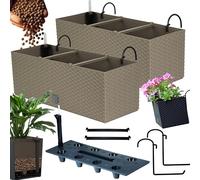 Set di vasi da balcone 2 x 51 x 19 x 18,5 cm | Vaso da balcone effetto rattan | Vaso con manico, supporti e sistema di irrigazione | vasi per terrazza | fioriera dal design elegante | Mocca