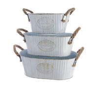Set di vasi da fiori Decoris Bianco Metallo Corda Zinco Ovale Con manici [3 P