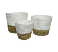 Set di vasi da fiori EDM 875984 Bianco Marrone Corda [3 Pezzi]