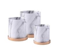 Set di vasi in ceramica per interni, composto da un cilindro bianco da 17 cm con foro di drenaggio e sottovaso. (11+14+17cm)