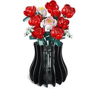 Set di vasi in legno per rose Lego, vaso in legno per fiori Lego, vaso per bouquet, puzzle in legno, supporto per fiori, rose, fiori di ciliegio, girasole, tulipani, narcisi, loto (nero)