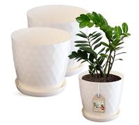 KADAX Vaso per fiori, in plastica con sottovaso, in materiale leggero, vaso decorativo per erbe aromatiche, vaso per fiori, piante, cactus e piante grasse (set di 2-25 + 30 cm, ecru)