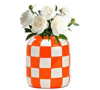 Set di vasi per fiori a quadri, colore arancione e bianco, diametro 10 x 12 cm, moderno vaso in ceramica come decorazione per il soggiorno