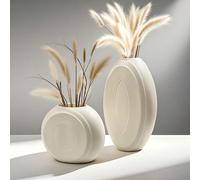 Set di vasi stile Wabi-Sabi a metà pezzo / Leggero e resistente agli urti - Materiale plastico durevole, vaso cilindrico bianco opaco, adatto per ingresso/soggiorno - Pezzi decorativi anti-fragili alt
