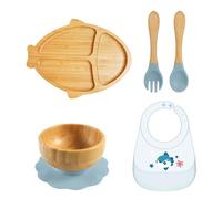 Set di vassoi per l'alimentazione dei bambini dai 6 mesi in su, bavaglino con cucchiaio e forchetta per la casa, tutti i giorni, da viaggio, accessori da pranzo