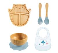 Set di vassoi per l'alimentazione dei bambini dai 6 mesi in su, bavaglino con cucchiaio e forchetta per la casa, tutti i giorni, da viaggio, accessori da pranzo
