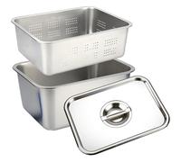 Set di Vassoio in Metallo, Vassoio in Acciaio Inox, Leccarda per Olio, Bacinella per Lavare Frutta e Verdura per Lavello, Leccarda per Scolare Acqua e Olio, Porosa(40x30x15 cm/16x12x6 in)