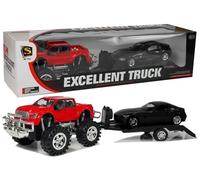 Set di veicoli: monster truck rosso con rimorchio e BMW nera 58 cm