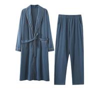 Set di Vestaglie in Cotone da Uomo, Pigiama con Lettere Maschili, Accappatoio Ricamato e Pantaloni Lunghi con Elastico in Vita..zwart-4xl (Blauw Large)