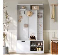 Set di vestiti, 6 ganci, 1 ante e 4 spazi aperti, panca imbottita per l'ingresso, 100 x 185,5 x 40 cm (larghezza x altezza x profondità) (bianco)