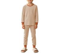 Set di vestiti a righe per ragazzi Set di 2 pezzi per ragazzi a maniche lunghe girocollo camicia joggers set cotone casual Co Ord Set autunno inverno traspirante tuta calda, Beige, 8-9 Years