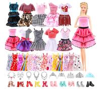Set di vestiti e accessori per bambole da 43 pezzi, compatibile con Barbie bambole , con 10 abiti con bretelle, 3 abiti alla moda, 20 scarpe, 10 accessori per bambole da 29 cm, regalo di compleanno