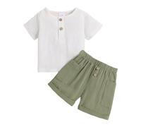 Set di vestiti estivi per bambini, tinta unita, polo girocollo e pantaloncini da spiaggia con tasche e elastico in vita, in cotone e lino, 2 pezzi, vestito per ragazzi 3M-3Y, abbigliamento casual