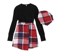 Set di vestiti per bambini e bambine invernali a maniche lunghe rossi a coste, gonna, cappello, 3 pezzi Laboratori Bambina 6 Anni Femmina