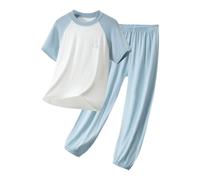 - Set di vestiti per la casa casual, sottile e ragazza, vestiti climatizzati, pigiama in due pezzi, in puro cotone, pigiama natalizio coppia, Celeste., 9-10 Jahre