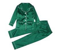 Set di vestiti per mamma e figlia, elegante pigiama in seta con bottoni, set di pigiama, in due pezzi, biancheria da notte per famiglie, loungewear, a maniche lunghe, da donna, verde, 3-4 Jahre