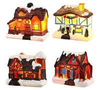 Set di villaggi natalizi 4pcs a LED Case del villaggio di Natale in resina illuminata con batteria a neve gestite per la scena di un tavolo da tavolo di Natale per la città