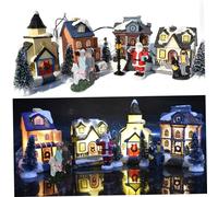 Set Di Villaggi Natalizi Case Del Villaggio Di Natale 10PCS/Set Illuminano Il Villaggio Di Natale Invernale in Miniatura Simulazione Del Villaggio Di Natale in Resina Decorativa, Senza Batteria