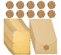Set Di Vintage Carta da Lettere con Busta 16 carta da Lettere,10 Buste di Carta Vintage e 10 Adesivo Sigilli di Cera,per Scrivere e Disegni huisexinzhi(Grigio)