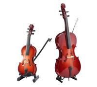 Set di violino e violoncello in miniatura in legno con supporti e fiocchi, ornamento per la decorazione della casa e regalo per strumenti a corda in miniatura duraturi