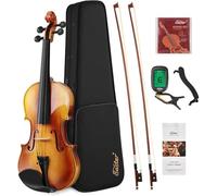Set di violino Eastar 4/4 in legno massello per adulti con custodia rigida, spalliera, due archetti, accordatore a clip e corde extra, EVA-330