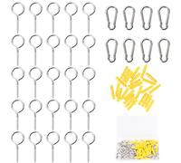 Set di viti con Occhielli a Vite in acciaio inox da 50 mm e clip a Moschettoni da 40 mm, 25 pezzi di ganci a Occhiello a vite e 8 pezzi di Moschettone, set di viti a occhiello per interni ed esterni