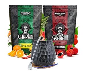 Set di yerba mate con accessori | Guarani Energia con Guaranà e Exotic Rain | Yerba mate stimolante e fruttato | Calabash, bombilla e accessori | Caffeina naturale | Mate del Paraguay | 2x500g | 1kg