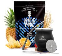 Set di yerba mate Verde Mate Green Mas IQ con accessori | Yerba mate stimolante | Termo mate zucca TermoColador, bombilla e accessori | Caffeina naturale | Yerba mate brasiliano | 500g | 0,5kg